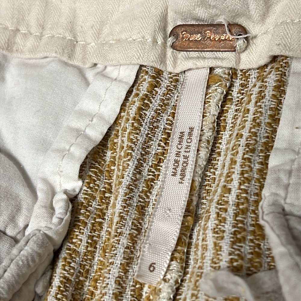Free People CARAWAY Skinny Slim Pants mustard yellow Striped Drawstring- Sz 6 - Picture 5 of 15